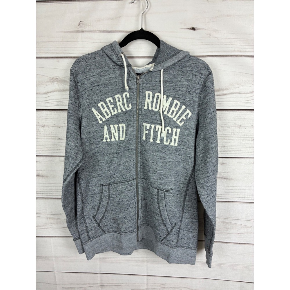 Abercrombie‎ and Fitch Mens Large Grey Full Zip Graphic Hoodie Sweatshirt L